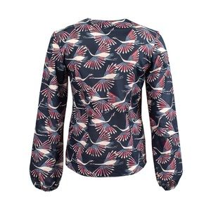 NWOT Petite Lucette Blue Red & White Crane Graphic Long Sleeve Blouse Girls 10